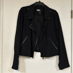 DKNY asymmetrical motorcycle jacket front zip pocket zipper black x large